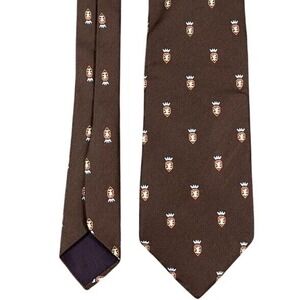 Vintage 1970s John Weitz Burma Tie Mens Brown‎ Polyster 53" Long 3" Wide Crest